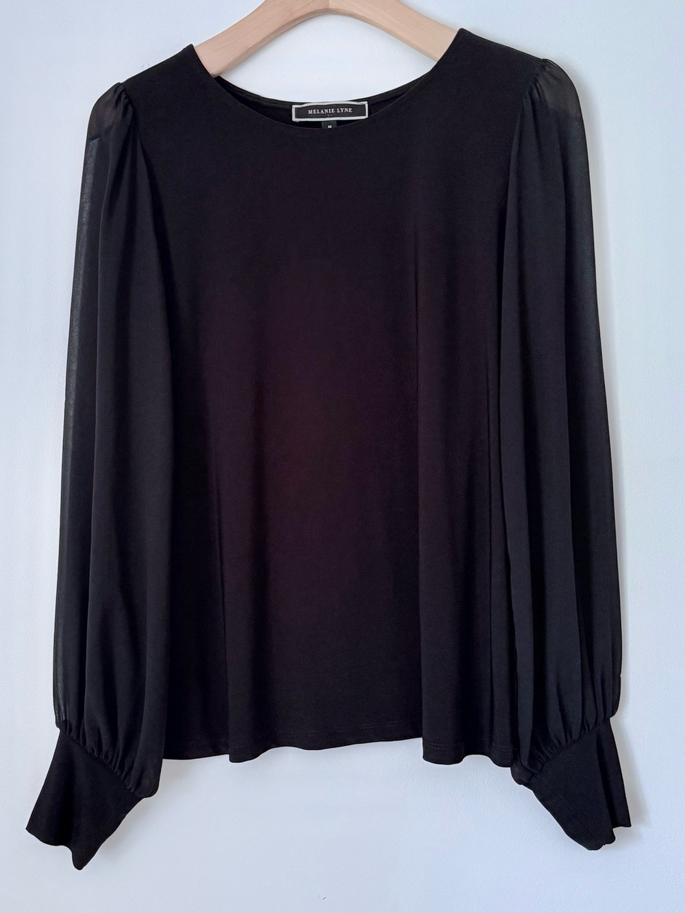 RW&CO. Black Sheer Puff-Sleeve Blouse SZ.M